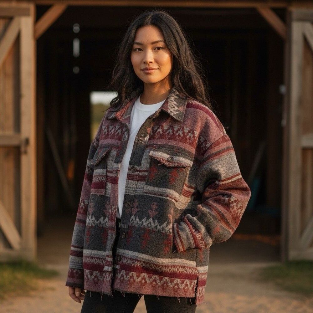 La Miel Blanket Western Jacket M Oversized Southwestern Shacket Cowgirl Rodeo